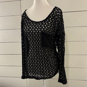 Sweet Claire Black Open Knit Blouse